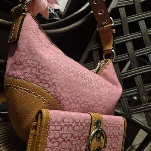 Pink and Tan Women's Bag